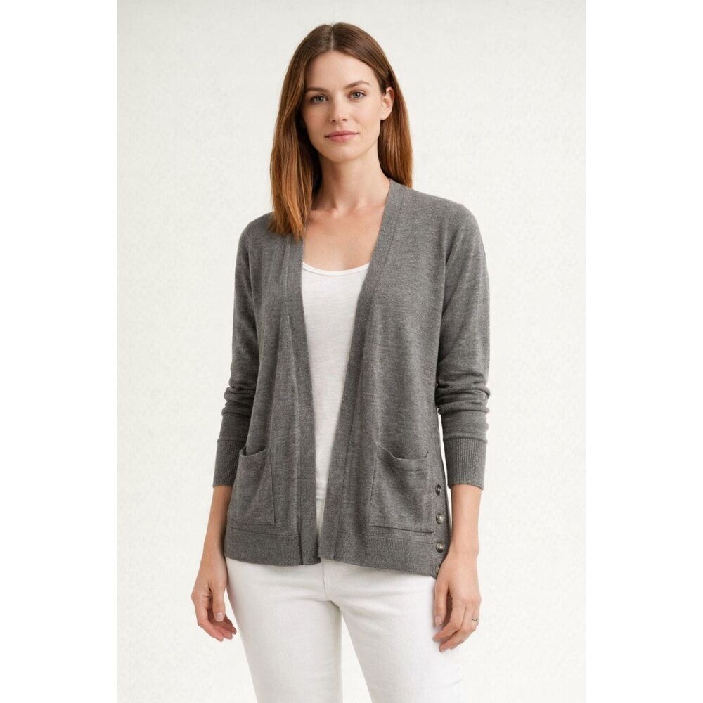 Banana Republic Merino Wool Cardigan Gray Petite Small Open Front